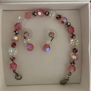 Crystal necklace, bracelet, and matching earrings